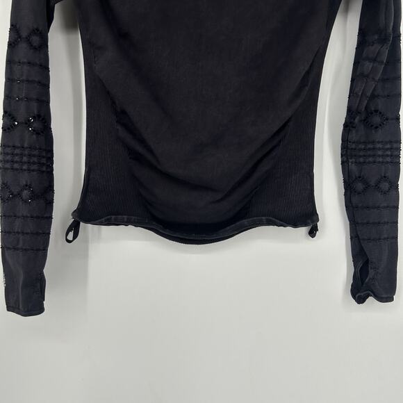 Free People Movement Good Karma Hoodie Shirt Black Fitted Cowl Neck Size S - Picture 11 of 12